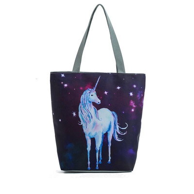 

Women Shopping Totes Bag Unicorn Print Zipper Pocket Large Capacity Handbag Shoulder Bag