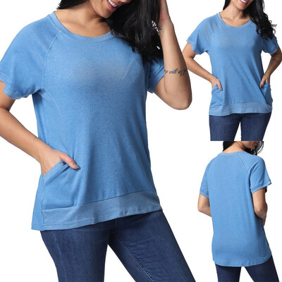 

Starmoon Womens Fashion Pockets Loose Round Neck Shirt Blouse