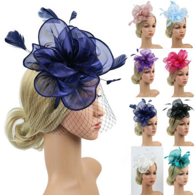 

Womens Fascinator Hat Flower Mesh Ribbons Feathers Headband Cocktail Tea Party
