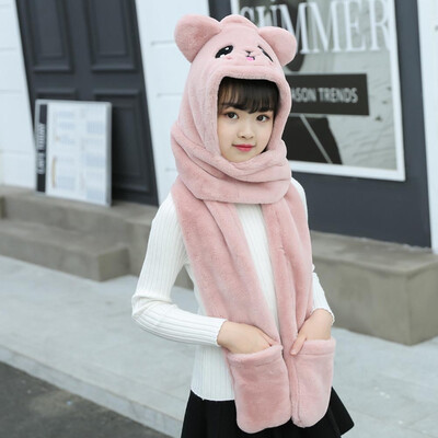 

3 In 1 Baby Winter Warm Fleece Hood Scarf Snood Pocket Hats Gloves Keep Warm Fashion Accessories