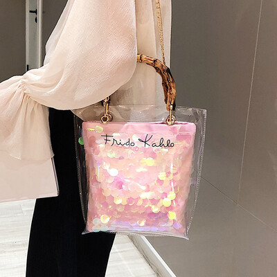 

Advanced sense bag Ocean transparent transparent bamboo handbag handbags new 2019 wild ins chain Messenger bag