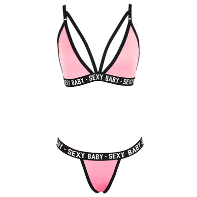 

Toponeto Fashion Women Letter Solid Patchwork Sexy Lingerie Underwear G-String Set