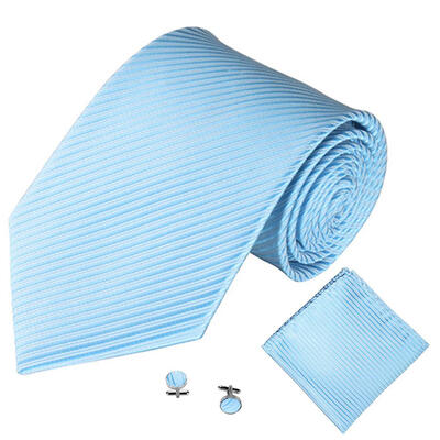 

Solid Color Stripe Jacquard Business Men Necktie Handkerchief Cuff Links Set