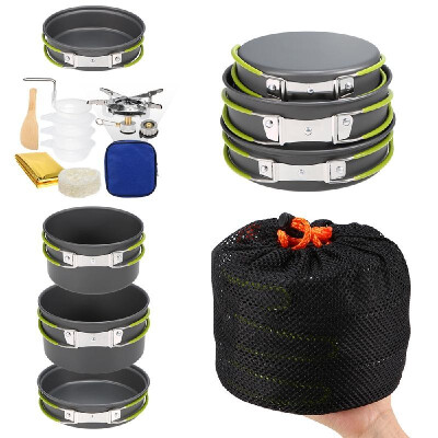 

Lightweight Aluminum Outdoor Stove Pot Pan Plastic Bowel Outdoor Cookware Set for Backpacking Camping Picnic 2-3 People