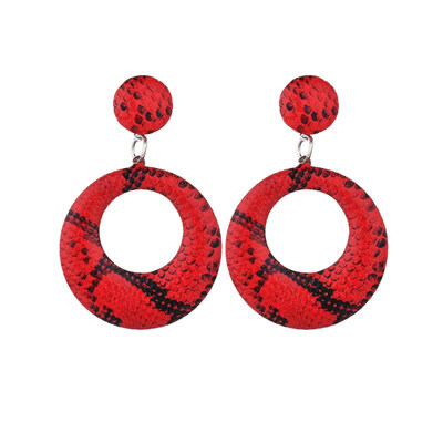 

EK630 Oversize Vintage Drop Earrings for Women Large Geometric Statement Earrings PU Snake Skin Pendant Earrings Fashion Jewelry