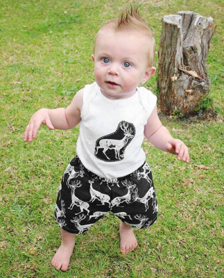 

2Pcs Toddler Infant Baby Boys Girls Deers Print Tops Shorts Clothes Outfits Set