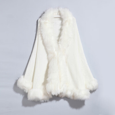 

New Plus Size Women Knit Jacket Faux Fox Fur Collar Shawl Cloak Cape Coat