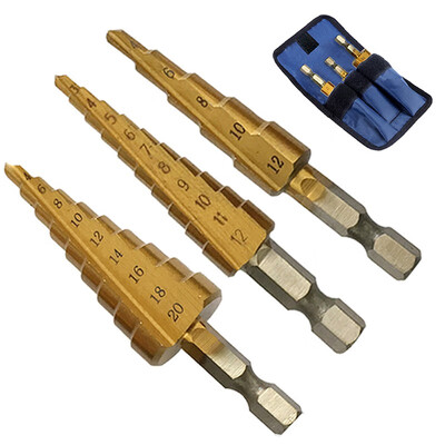 

3X HSS Step Cone Drill Titanium Coated Hole Cutter Bit Set 3-12 4-1220 mmPouch
