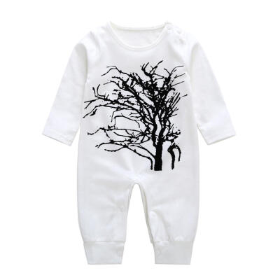 

Spring Cotton Long Sleeve Baby Rompers Tree Print Warm O-Neck Jumpsuit