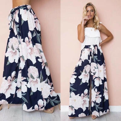 

Women Boho High Waist Floral Palazzo Pants Wide Leg Long Trousers Loose Culottes