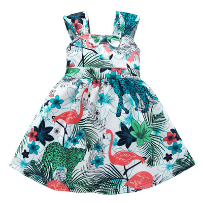 

AA0003 Girls Dress Animal Plant Printed Wide Strap Sleeveless A-line