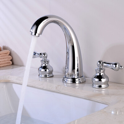 

Home Bathroom Kitchen Sink Faucet Sprayer Mixer Tap Deck Mount 3 Holes 2 Handles