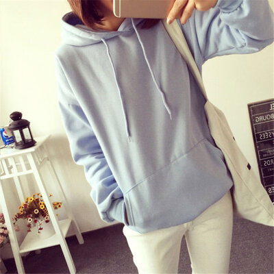 

Girls Women Spring Autumn Casual Pullovers Hoodies Sweatshirt Ladies Loose Solid color pocket Hoodies Tops