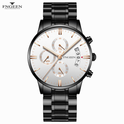 

Gobestart FNGEEN Men Luxury Casual Watch Quartz Stainless Steel Waterproof Calendar Watch