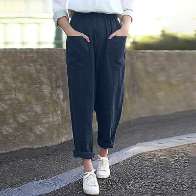 

Plus Size Women Pure Color Tightness Wide Leg Pants Pocket Easy Trousers