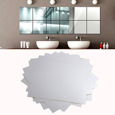 

〖Follure〗9X Mirror Tile Wall Sticker Square Self Adhesive Room Decor Stick On Modern Art