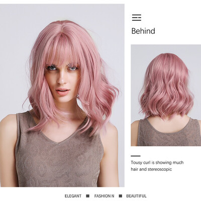 

〖Follure〗Womens Fantasy Pink Hair Wig With Curly Blowable Medium Length