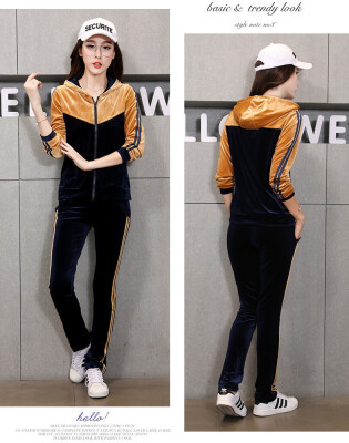 

The new autumnwinter 2018 fashion hipster leisure suit Korean version sports suit two-piece golden fleece sport suit female