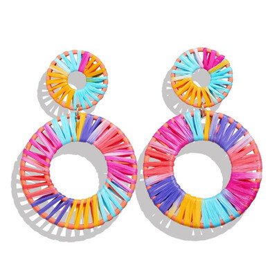 

Big Bohemian handwork Woven Earrings for Women Big Oval Hollow Alloy Statement Rattan Earring 2019 Shell Geometric Jewelry Hot