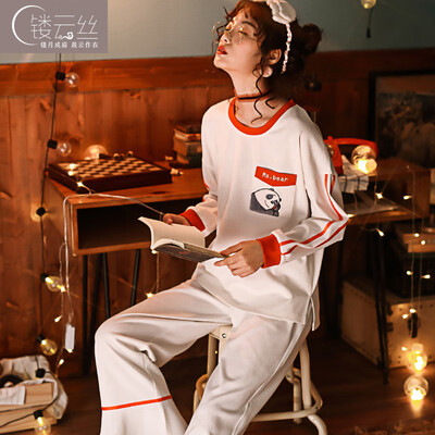 

Jin Yunsi 2019 spring&summer new pajamas womens cotton casual long-sleeved cartoon bear home service suit AM2M3522013 beige XL code