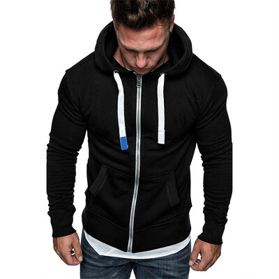 

Toponeto Mens Pure Color Zipper Pullover Long Sleeve Hooded Sweatshirt Tops Blouse