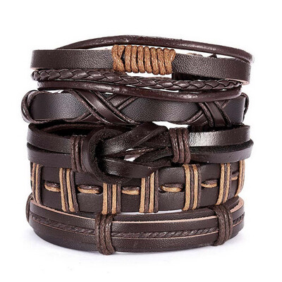 

Multilayer Leather Bracelets Set For Men Wristband Cuff Bangles