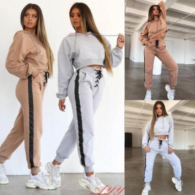 

Women 2Pcs Hoodies Sweatshirt Pants Sets Casual Tracksuit Jogging Gym Sport Suit