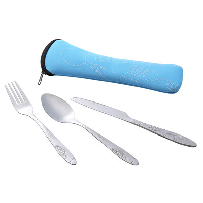 

Toponeto 3Pcs Stainless Steel Fork Spoon Tableware Travel Camping Cutlery Dinnerware BK