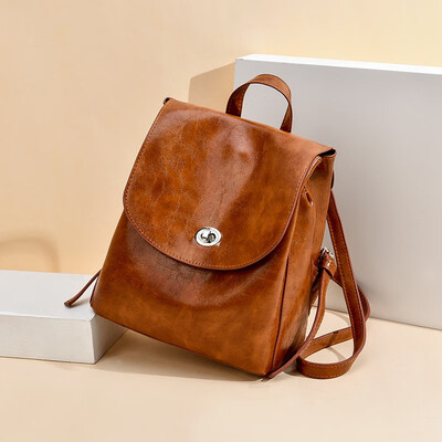 

Ins Super Firenet Red Shoulder Pack Fashionable Soft Leather Ladies Leisure Backpack