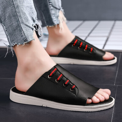 

Chao brand leather slippers mens summer outdoor sandals mens casual shoes Joker non-slip Vietnamese beach shoes