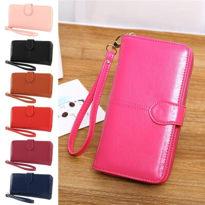 

Simple Style Womens Fashion Oil Wax Cowhide Leather Women Wallet Seven Colors Oil Wax Women Leather Long Wallet