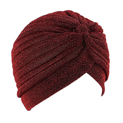 

12 Colors Muslim Women Stretchable Shiny Turban Hat Soft Bright Hijab Hat Chemo Cap Head Wraps