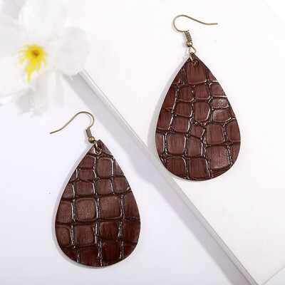 

1 Pair New Double-sided Synthetic Leather Teardrop Bohemia Dangle Drop Earrings
