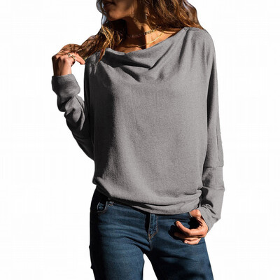 

Solid color round collar long sleeve tight-fitting womens T-shirt casual sweatshirt