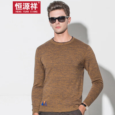

Hengyuanxiang sweater mens round neck thickening sweater 2018 autumn&winter new middle-aged pure wool sweater golden 1202XL180