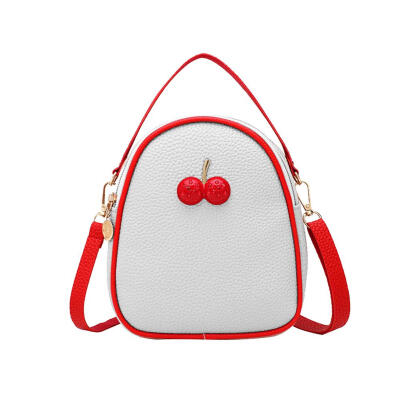 

Litchi Pattern Cherry Decor Travel Backpacks PU Leather Women Shoulder Bags