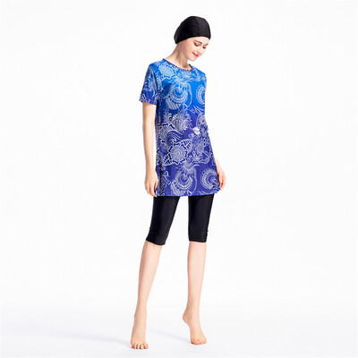 

Roseonmyhand Women Muslim Bathing Suit With Cap Printing Swimsuit Beachwear Women Swimwear
