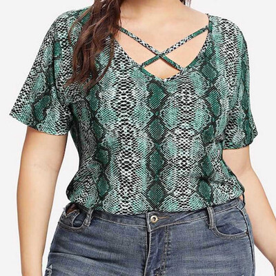 

Roseonmyhand Fashion Womens Casual Plus Size Plain Snake Print T-shirt O-Neck Short Sleeve Tops