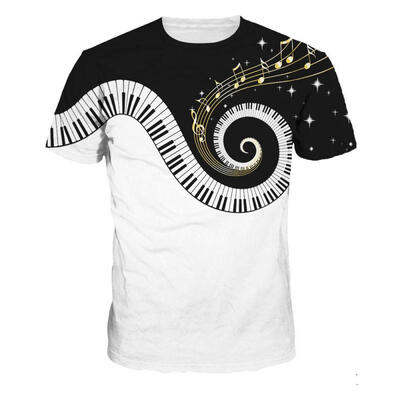 

Digital Music Note Piano Keys Print Summer T-Shirt For Men Casual Loose Polyester Short Sleeve T Shirt Mens Tops