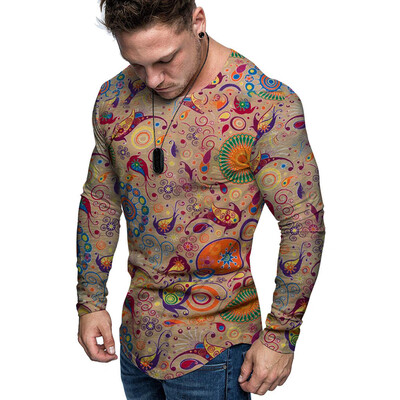 

Toponeto Mens Fashion Casual Print Round Neck Imitation Cotton And Linen Top