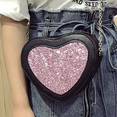 

Tailored Women Fashion Heart-shaped Sequins Handbag Shoulder Bag Small Tote Ladies Purse