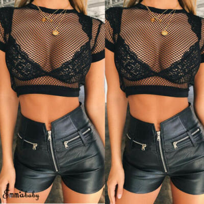 

Sexy Damen Mesh Netz T-Shirt Langarm Tops Clubwear Transparent T-Shirt Blusen