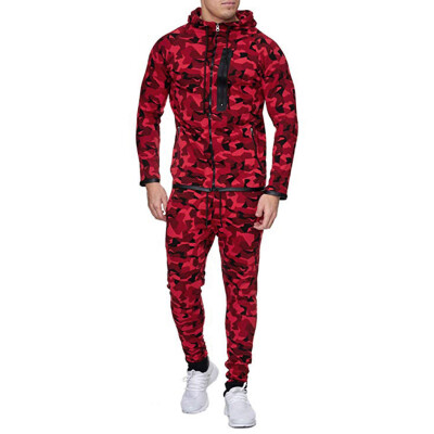 

Toponeto Mens Autumn Print Zipper Sweatshirt Hooded Top Pants Sets Sports Suit Tracksuit