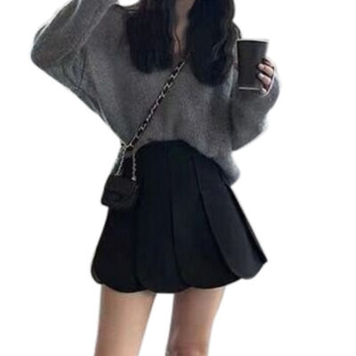 

Autumn Women Knitted Sweater Solid Color Mohair Pullover V Neck Sweet Loose Long-sleeve Knitwear Sweaters jumper pull femme Tops