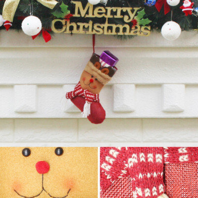 

Happy New Year Christmas Stockings Socks Plaid Santa Claus Candy Gift Bag Tree Hanging Ornament Xmas Decoration