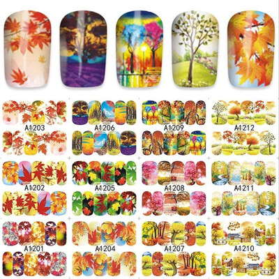 

〖Follure〗12Patterns Water Decals Nail Art Transfer Stickers Big Sheet Manicure Decoration