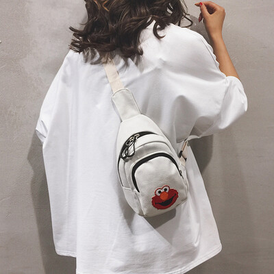 

Small bag female 2019 new Korean version of the wild Sesame Street canvas Messenger bag ins Japanese Harajuku girl chest bag