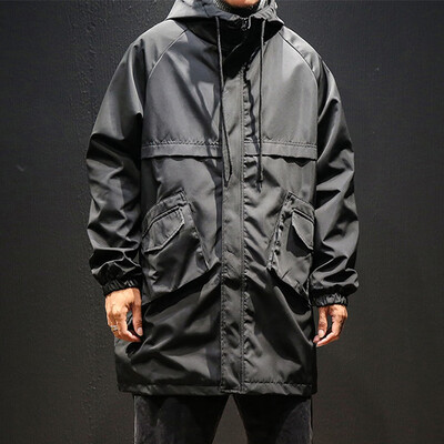

Toponeto Mens Autumn Winter Casual Mid-length Hoodie Outdoor Sport Windbreaker Coat