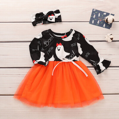 

Toddler Baby Girls Devil Print Splice Tutu Dress Long Sleeve Halloween Dress