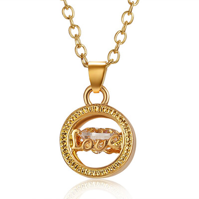 

Alloy Cubic Zirconia Pendant Necklaces Letter Love Round Circle Charm Chain Necklace Women Jewelry Collar Female Accessories